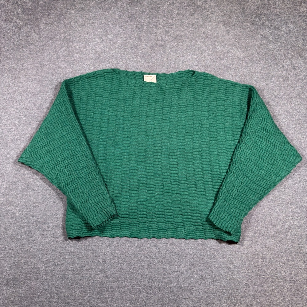 Kerisma Sweater Womens M/L Green Textured Knit Boat Neck Batwing‎ Boho G893